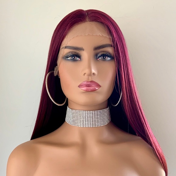 Long Straight 24” Deep Burgundy Lace Front Synthetic Wig - Picture 11 of 16